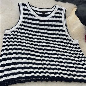 Halogen Striped Knit Tank Top in Black and White